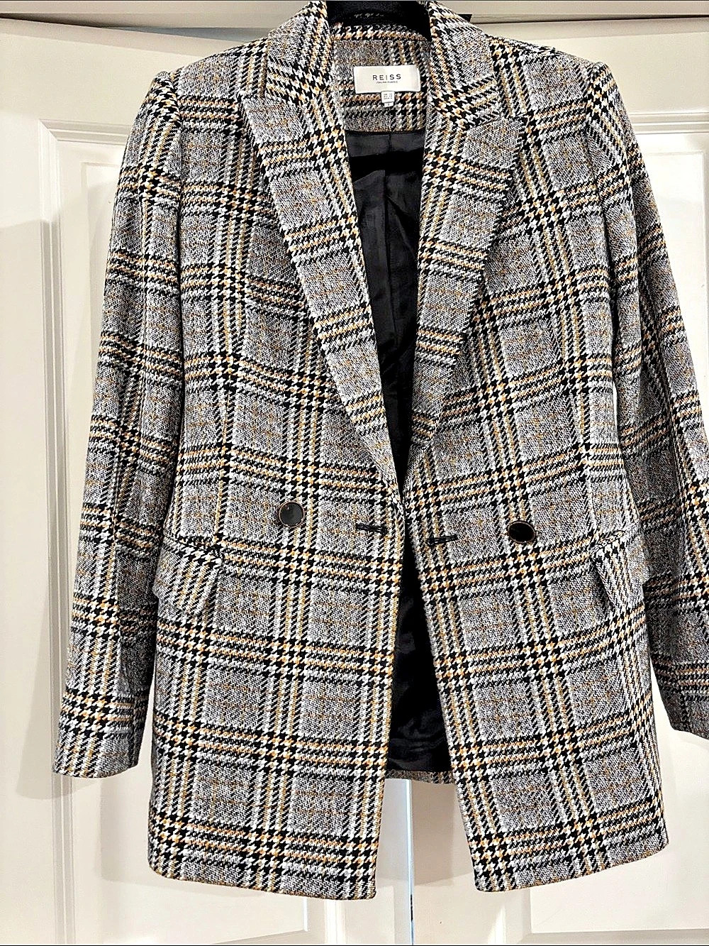 Reiss Leighton Blazer Plaid Gray & Black UK 10